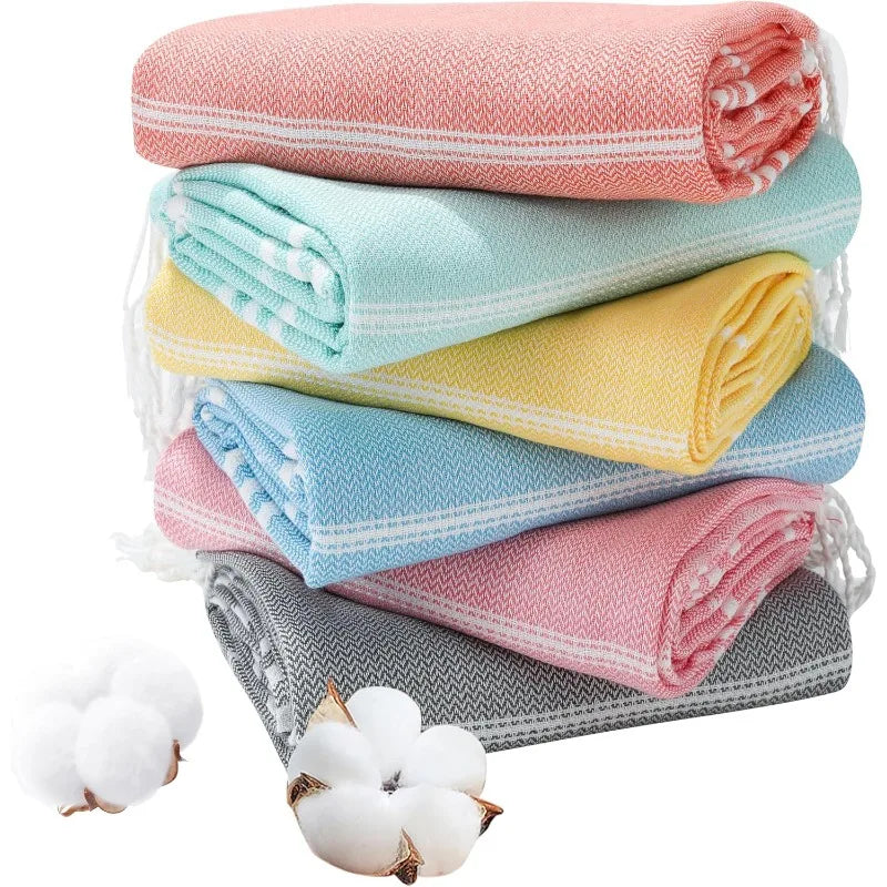 Turkish Cotton Towel Set *6Pcs - Oversized 74"x38" - Sand Free - Bathroom Collection