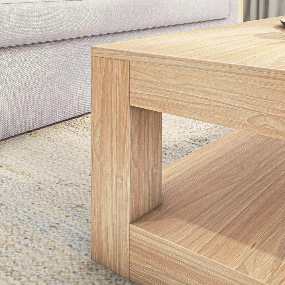 Coffee Table - Solid Wood - 48" Length - 2 Tiers - Livingroom Collection