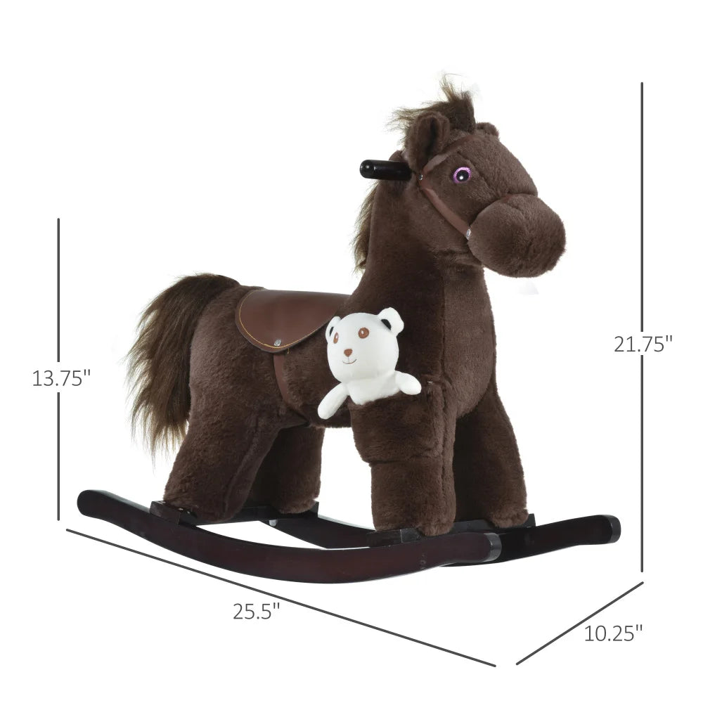 Kids Plush Brown Rocking Horse - Gallop & Neighing Sounds - Children's Room Collection