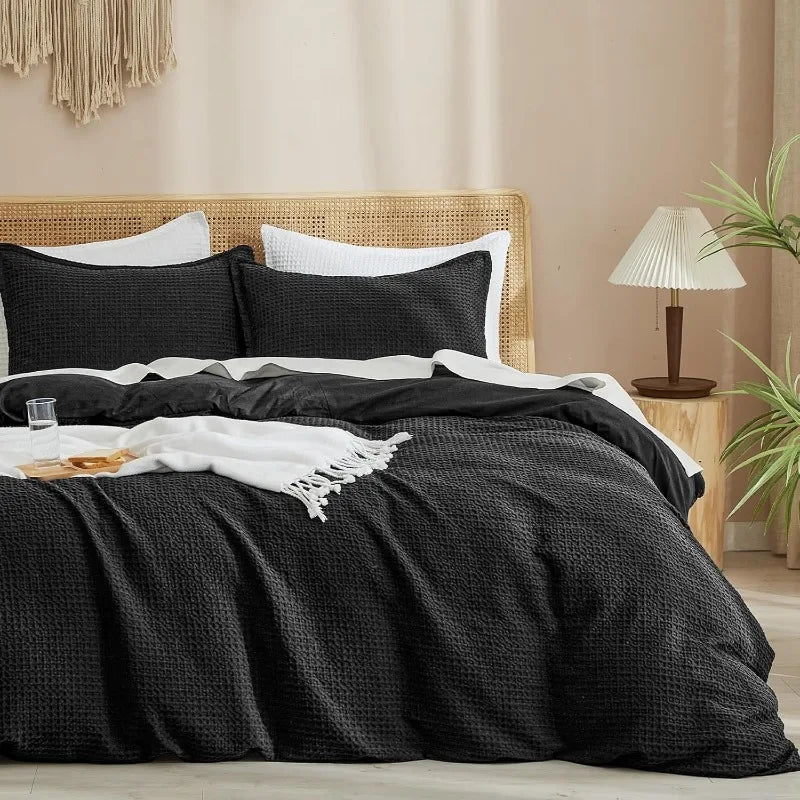Duvet Cover set *3Pcs - Boho 3D Waffle Weave - King, Queen - Bedroom Collection