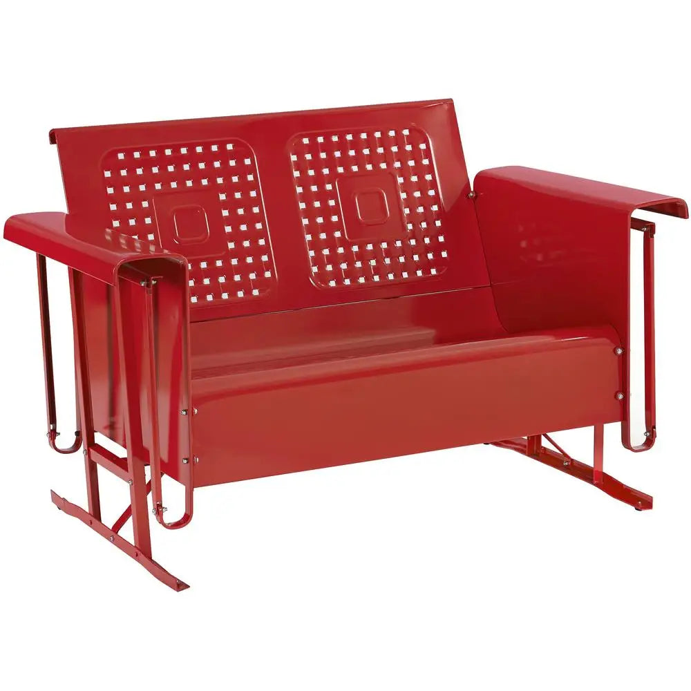 Metal Glider - Retro Throwback - Red Outdoor Loveseat - Patio & Garden Collection