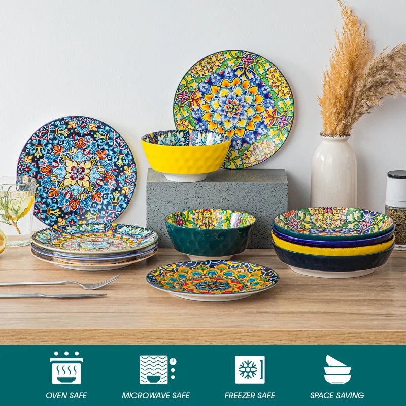 Malacasa Bohemia Retro Dinnerware Set *12/16/24 Pcs - Diningroom Collection