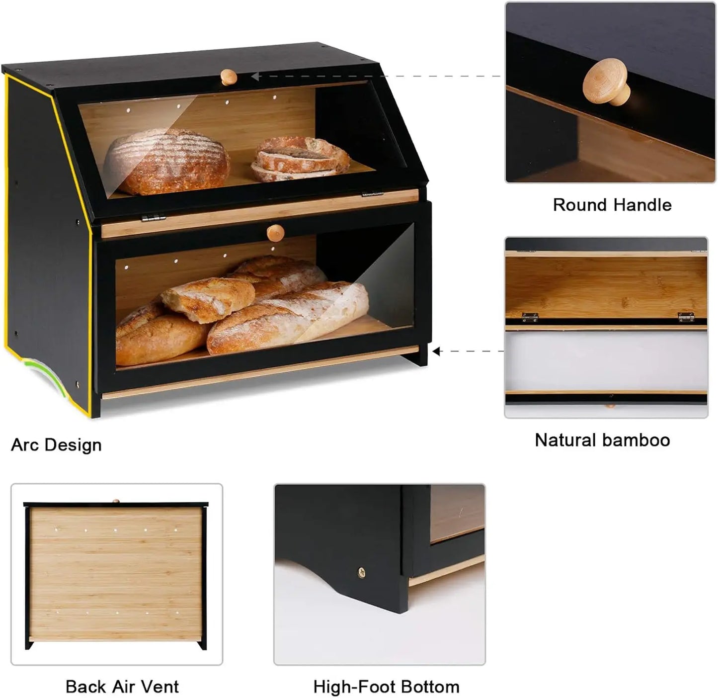 Bread Box - 2 Tiers - Bamboo - Kitchen Collection