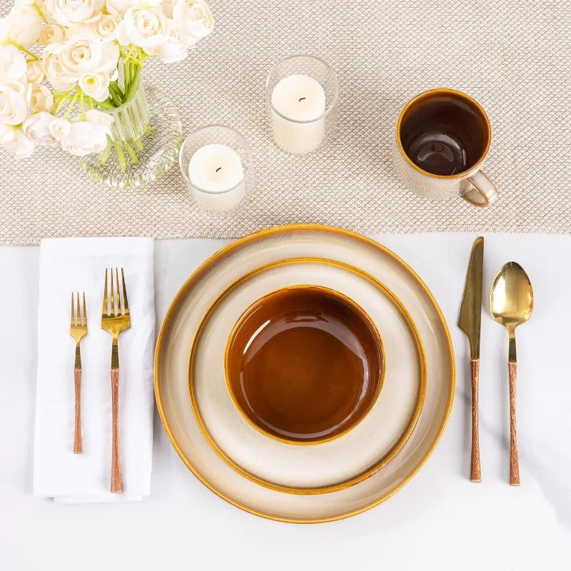 Dinnerware Set *12Pcs - Service for 4 - Handmade Reactive Glaze - Diningroom Collection
