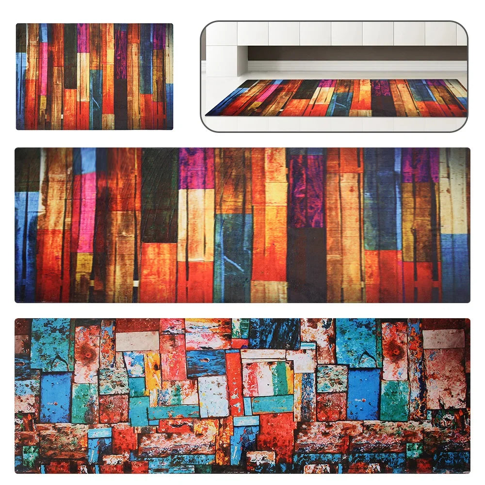 Kitchen Runner - Retro Color Wooden Board Floor Mat - Non-slip - Kitchen Collection
