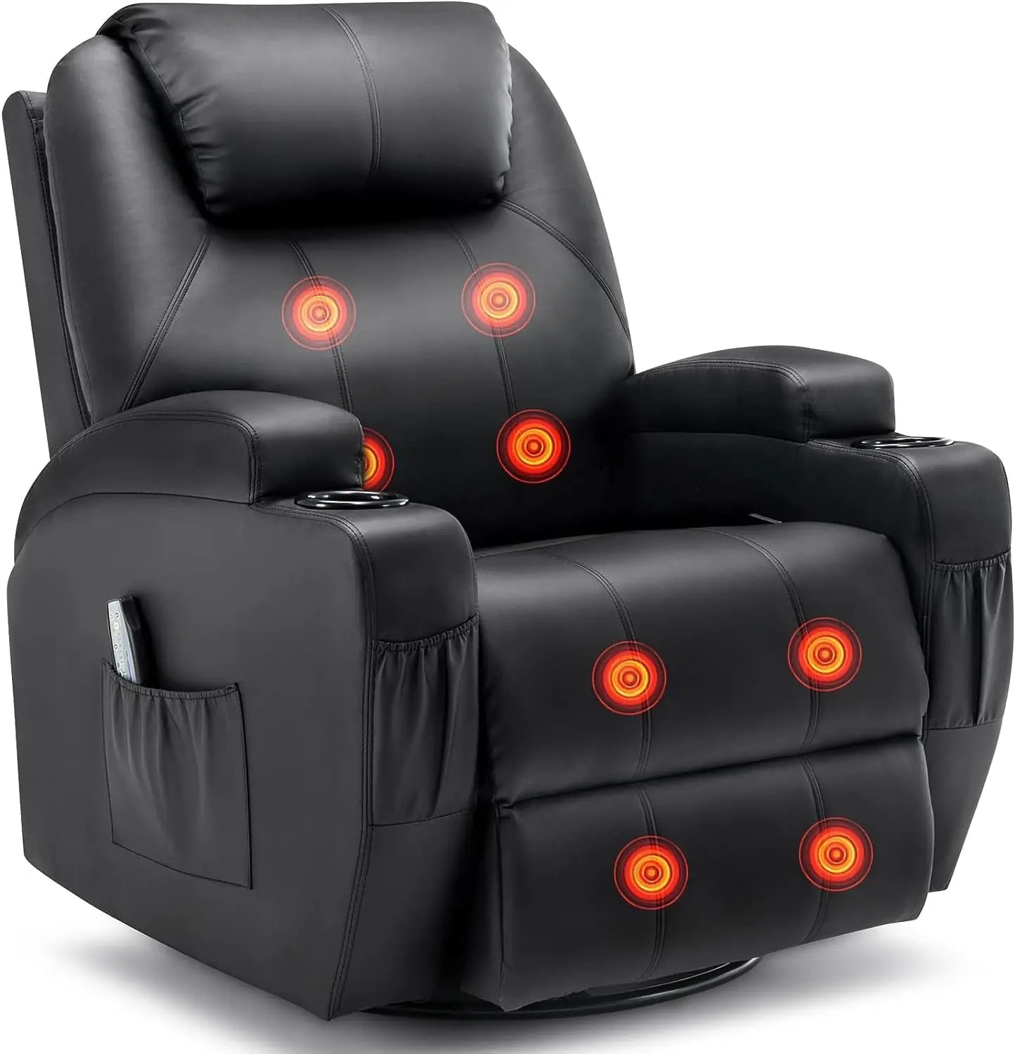 Recliner Rocker - 360° Swivel Massage & Heat - Faux Leather - Livingroom Collection