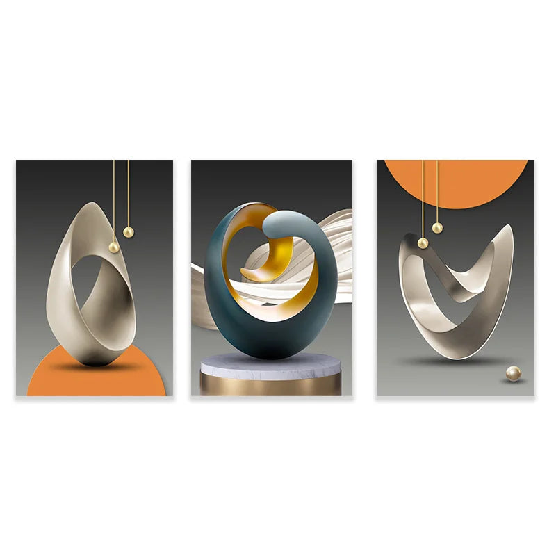 Canvas Prints - 3pc Mural - Geometric Shapes - Livingroom Collection