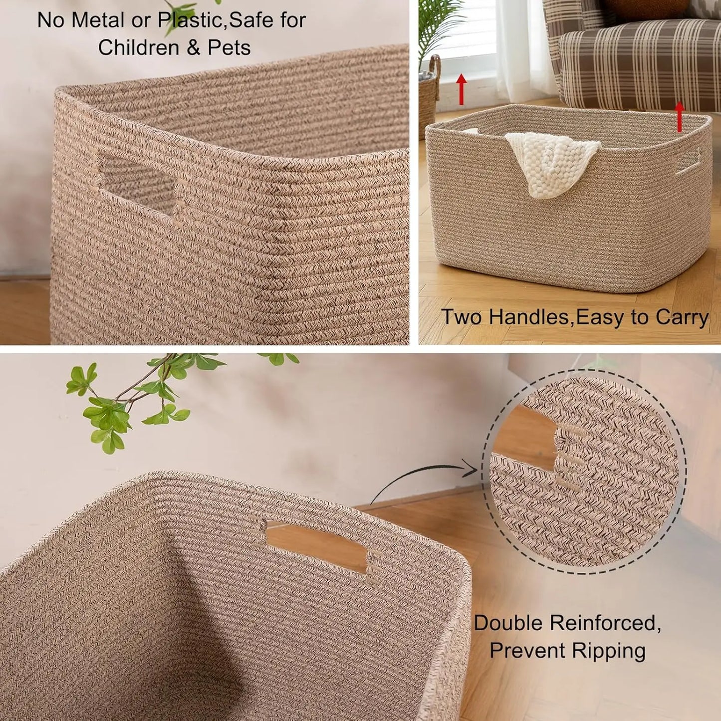 Basket - 100% Cotton Rope - Woven Blanket Storage with Handle - Childrens Room Collection