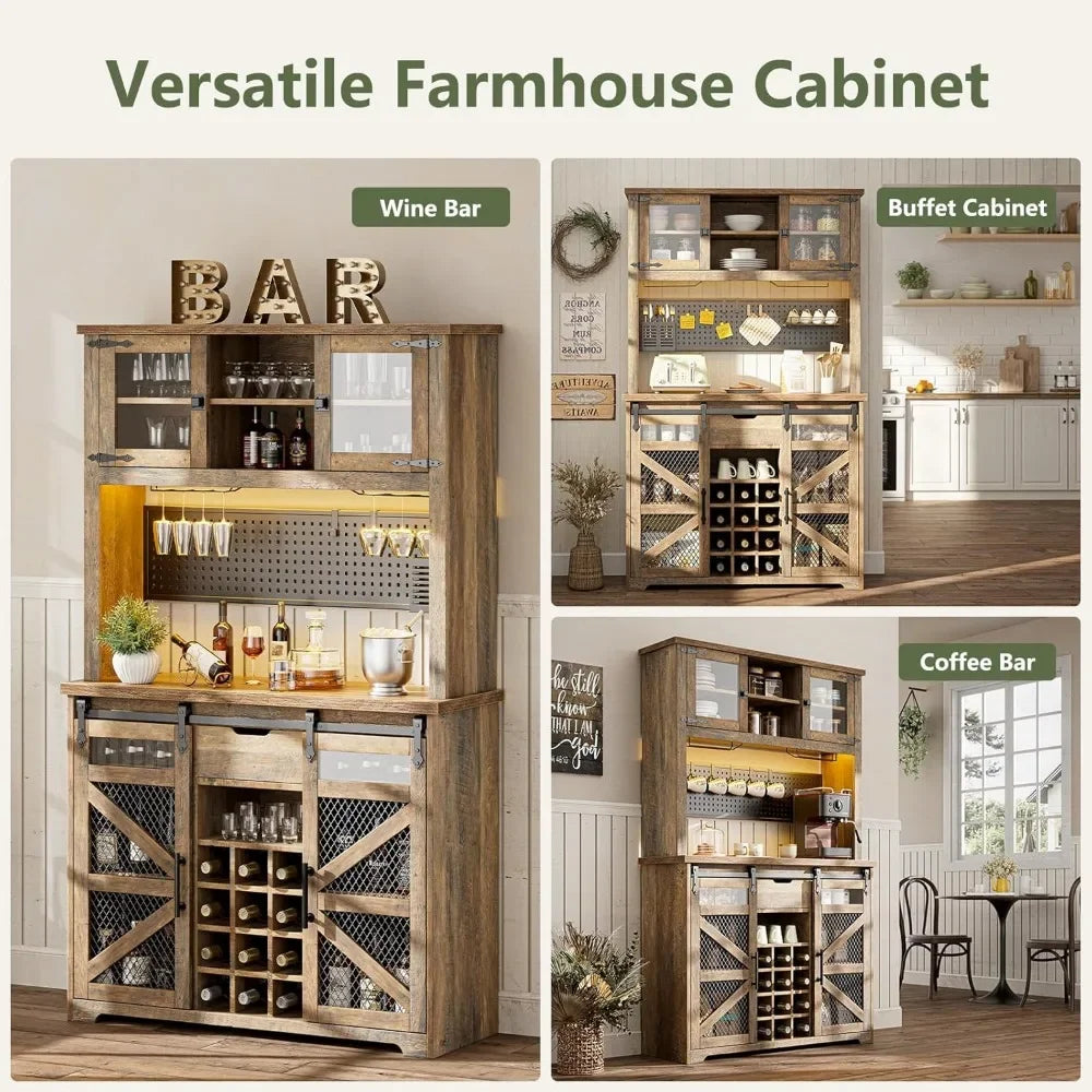 Kitchen Buffet Cabinet - Diningroom Hutch - Power Outlets - USB Ports - LED Light