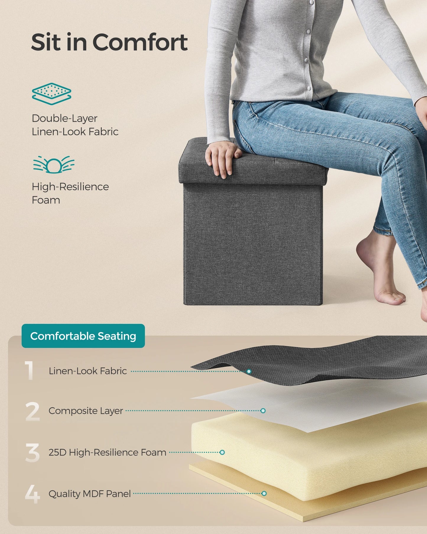 Ottoman Songmics Mazie Collection - Cube Footstool Ottoman - Entryway Collection