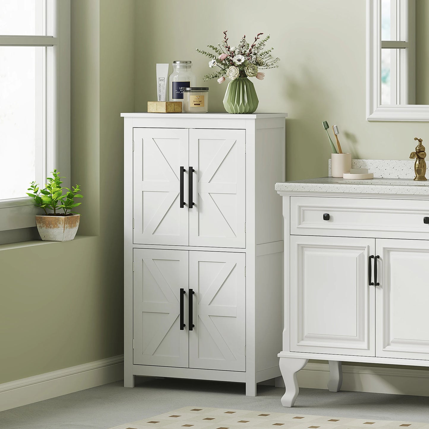 Bathroom Floor Cabinet - Barndoors - Bathroom Storage Solutions - White