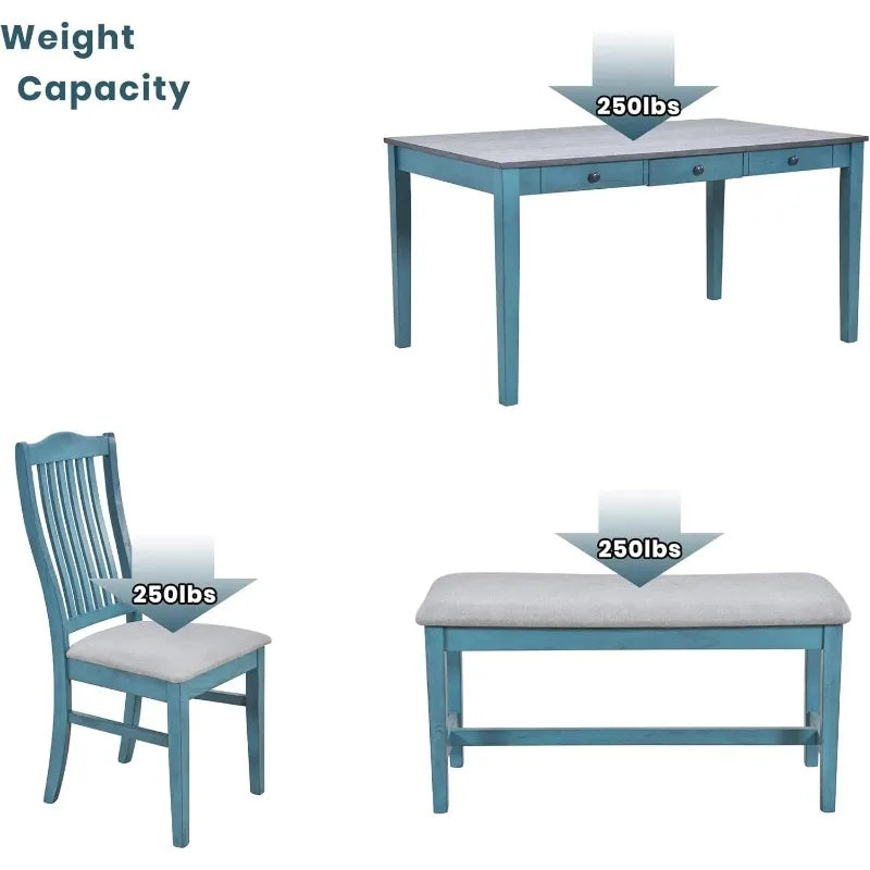 Diningroom Set *6Pcs - Fabric Chairs & Bench - Diningroom Collection