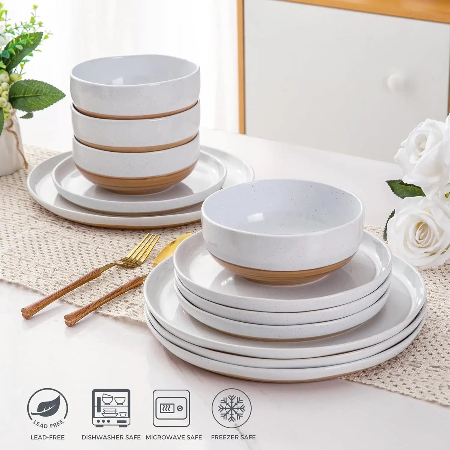Dinnerware Set *12Pcs - Service for 4 - Handpainted - Scratch & Crack Resistant