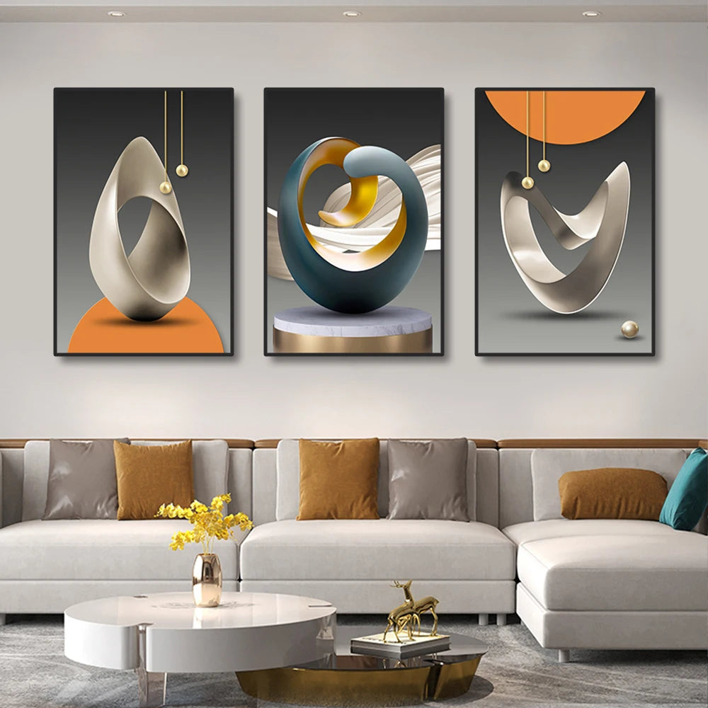 Canvas Prints - 3pc Mural - Geometric Shapes - Livingroom Collection
