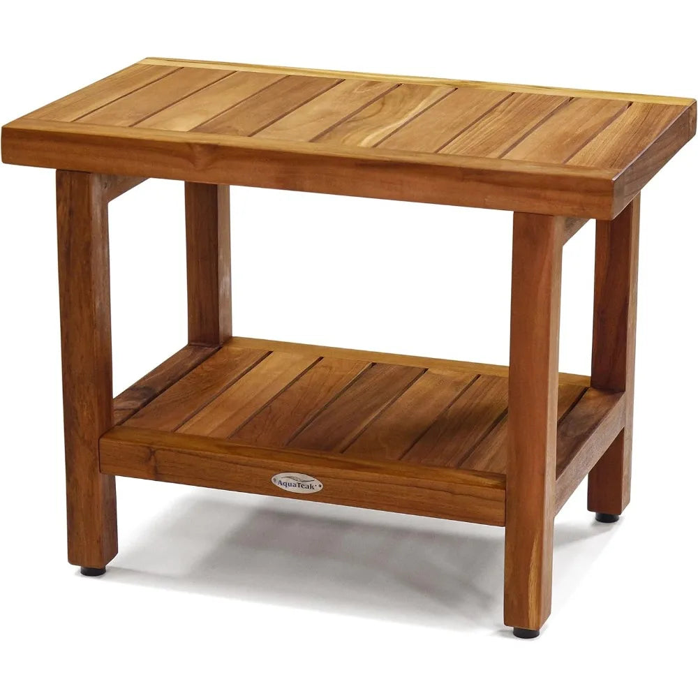 The Original 24" Spa Teak Shower Bench with Shelf - Bathroom Collection