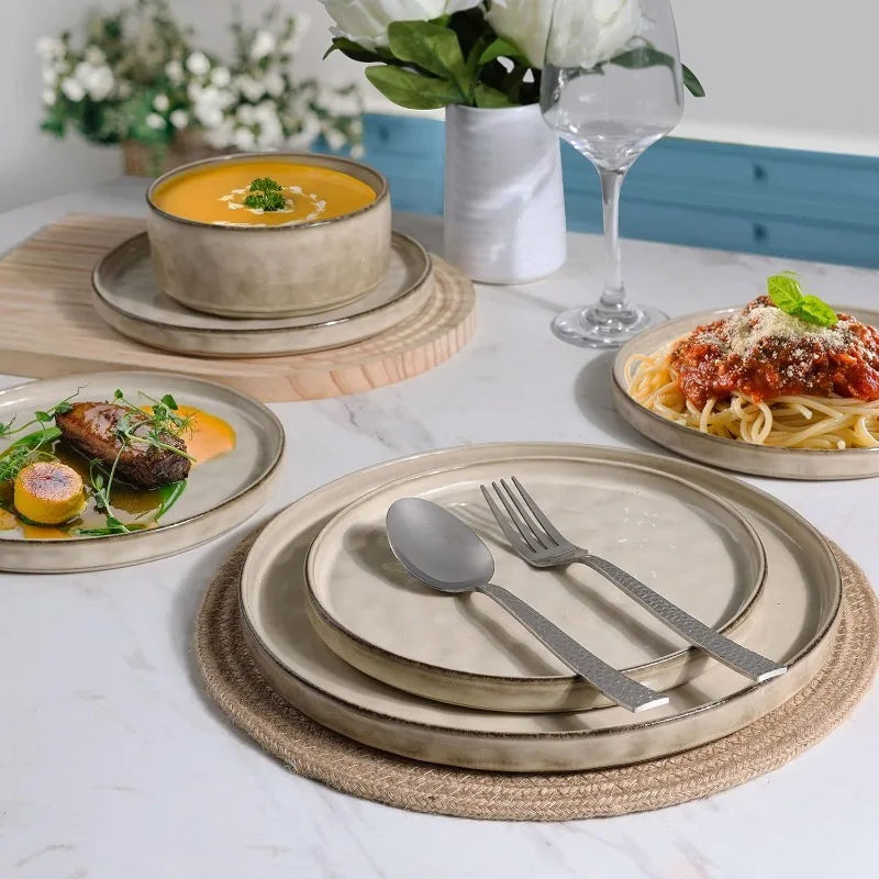 Dinnerware Set 12 Pcs ~ Stoneware - Wave Surface - Kitchen Collection