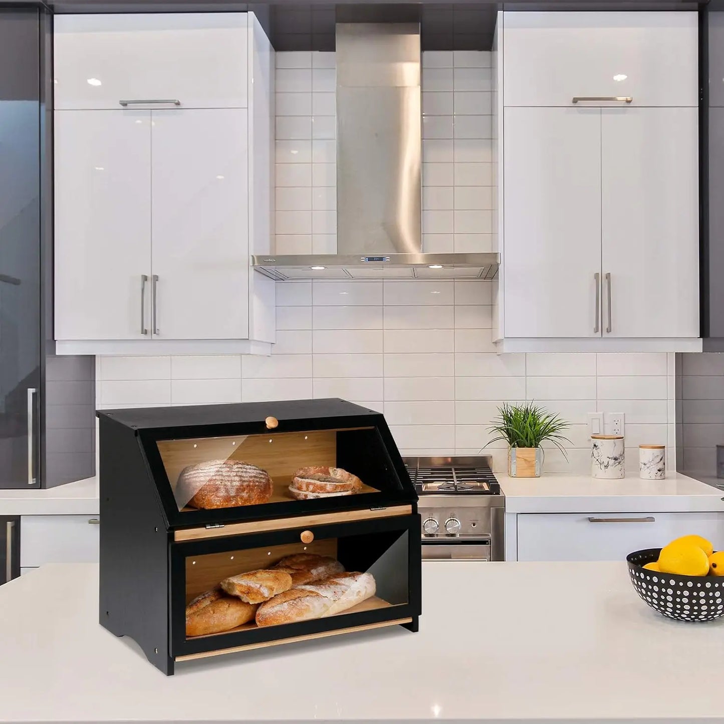 Bread Box - 2 Tiers - Bamboo - Kitchen Collection