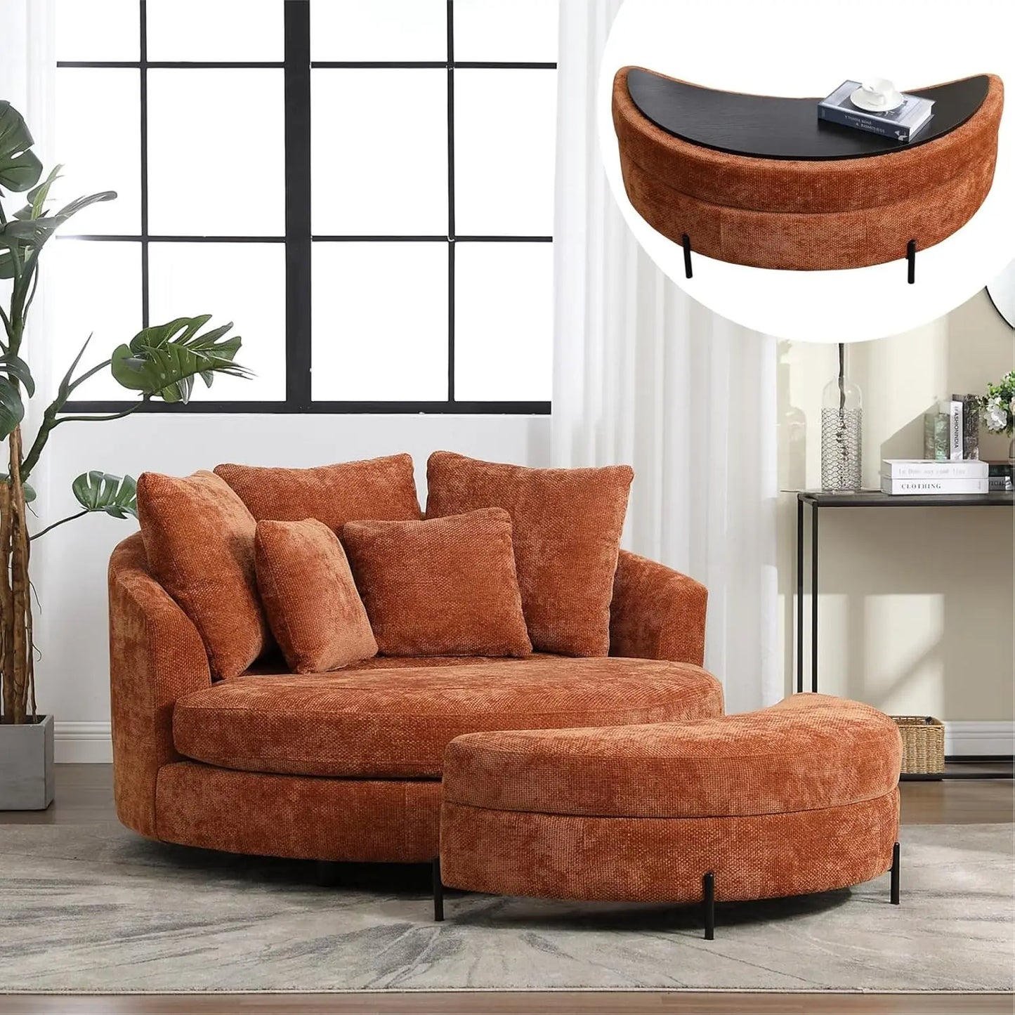 Accent Barrel Chair - Oversized Round Sofa Chair - Throw Pillows - Livingroom Collection