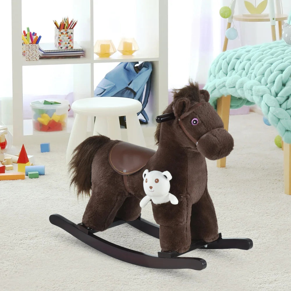 Kids Plush Brown Rocking Horse - Gallop & Neighing Sounds - Children's Room Collection