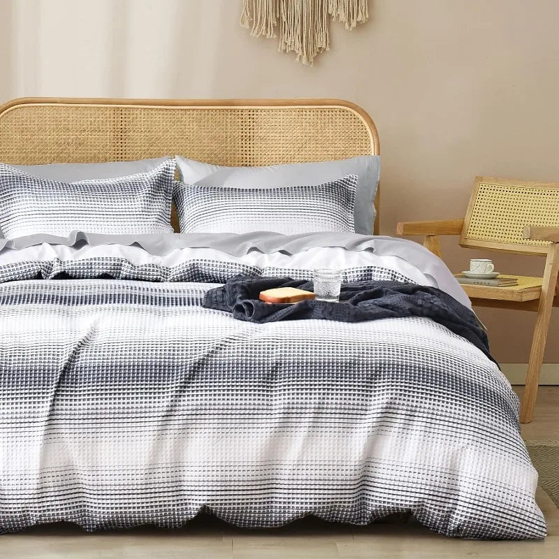 Duvet Cover set *3Pcs - Boho 3D Waffle Weave - King, Queen - Bedroom Collection