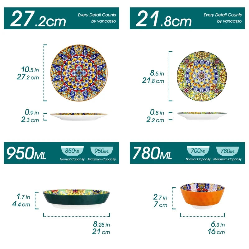 Malacasa Bohemia Retro Dinnerware Set *12/16/24 Pcs - Diningroom Collection