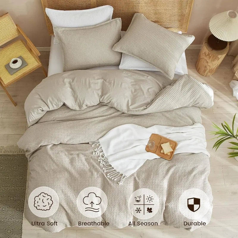 Duvet Cover set *3Pcs - Boho 3D Waffle Weave - King, Queen - Bedroom Collection