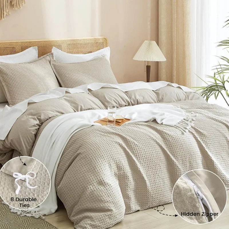 Duvet Cover set *3Pcs - Boho 3D Waffle Weave - King, Queen - Bedroom Collection