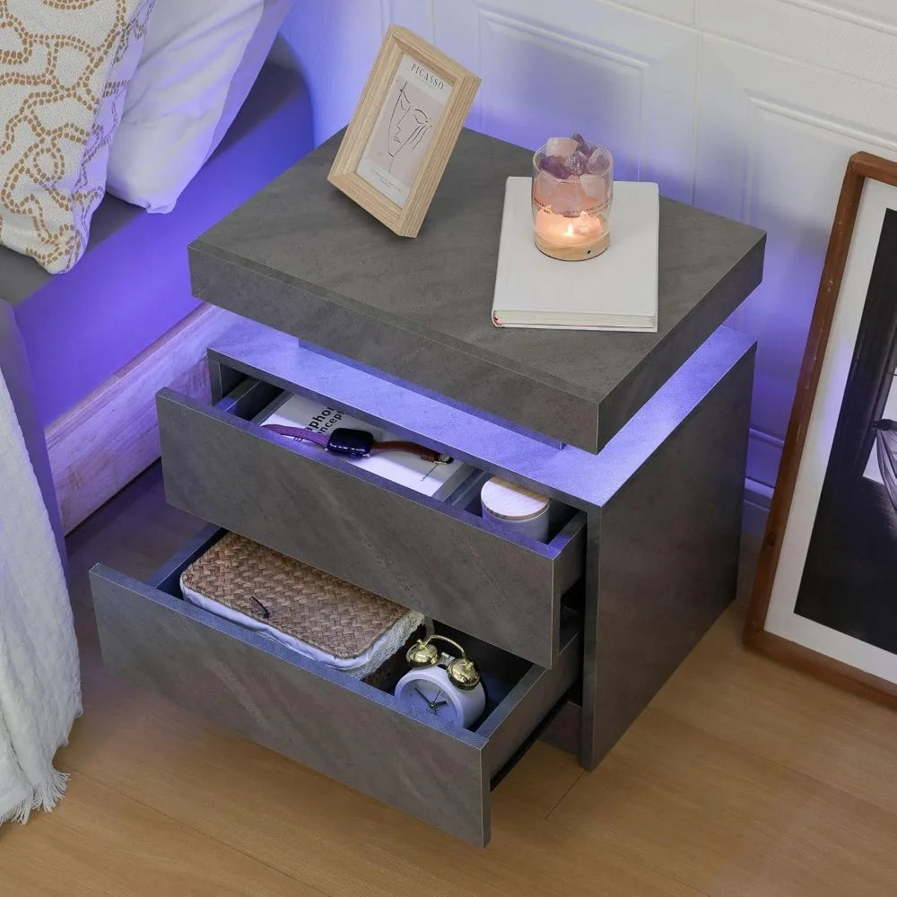 Nightstand Set *2Pcs - End Tables - LED Lights - 2 Drawers