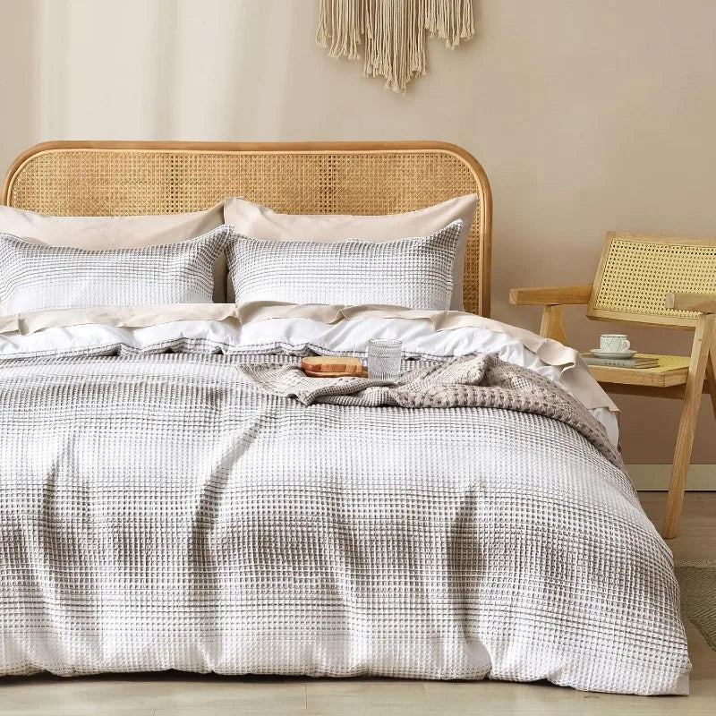 Duvet Cover set *3Pcs - Boho 3D Waffle Weave - King, Queen - Bedroom Collection