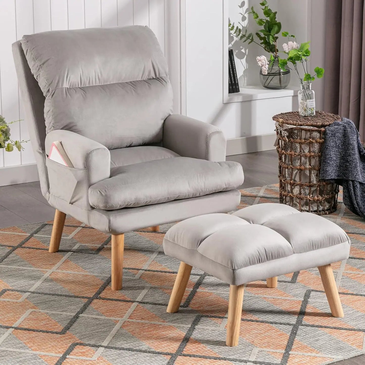 Accent Armchair & Ottoman - Leisure Chair - Adjustable Backrest - Bedroom Collection