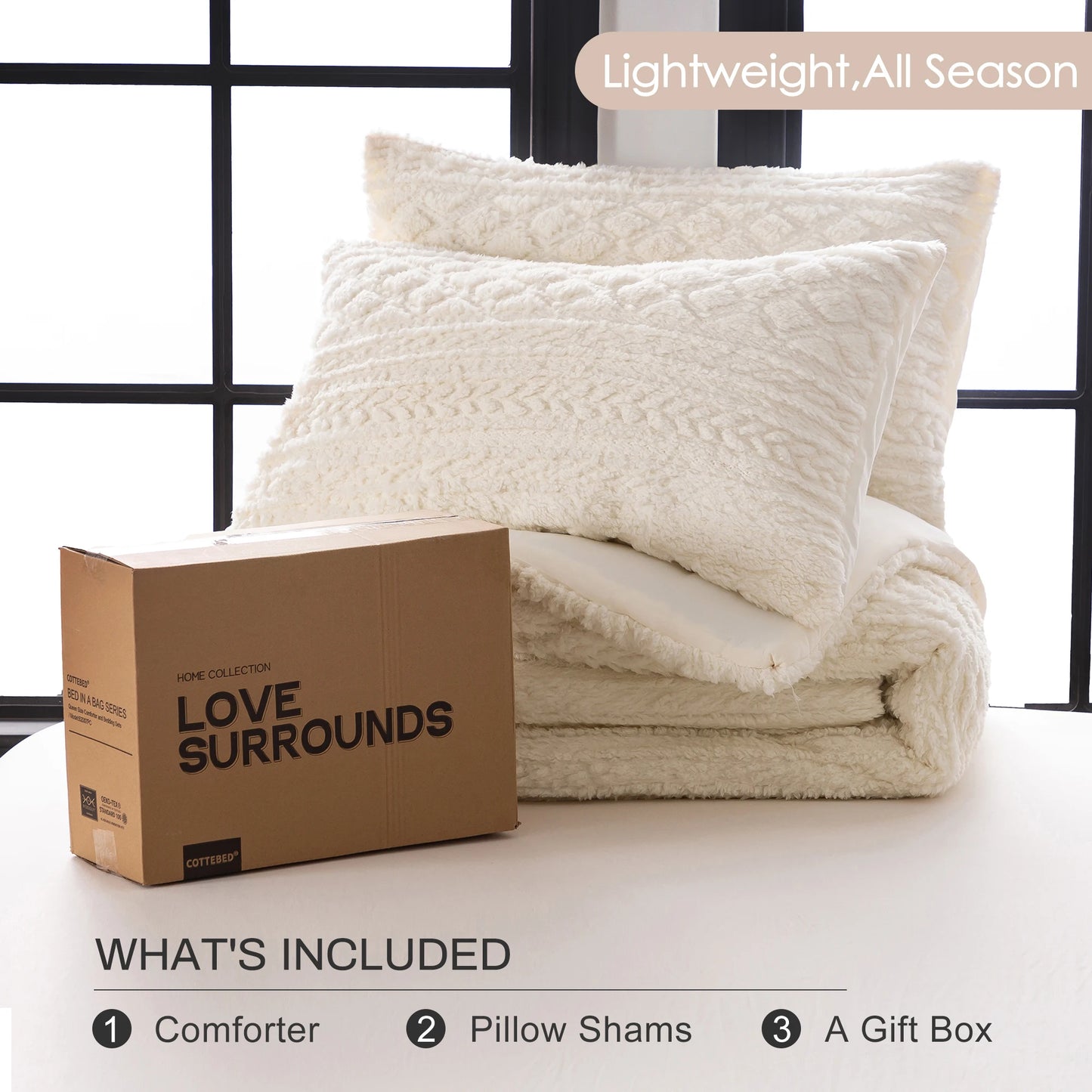 Comforter Set *3Pcs - Down Comforter - Sherpa Boho Tufted - Bedroom Collection