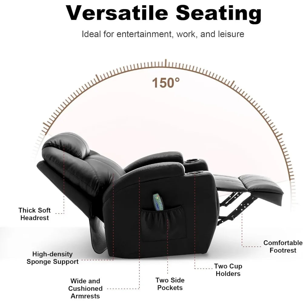 Recliner Rocker - 360° Swivel Massage & Heat - Faux Leather - Livingroom Collection