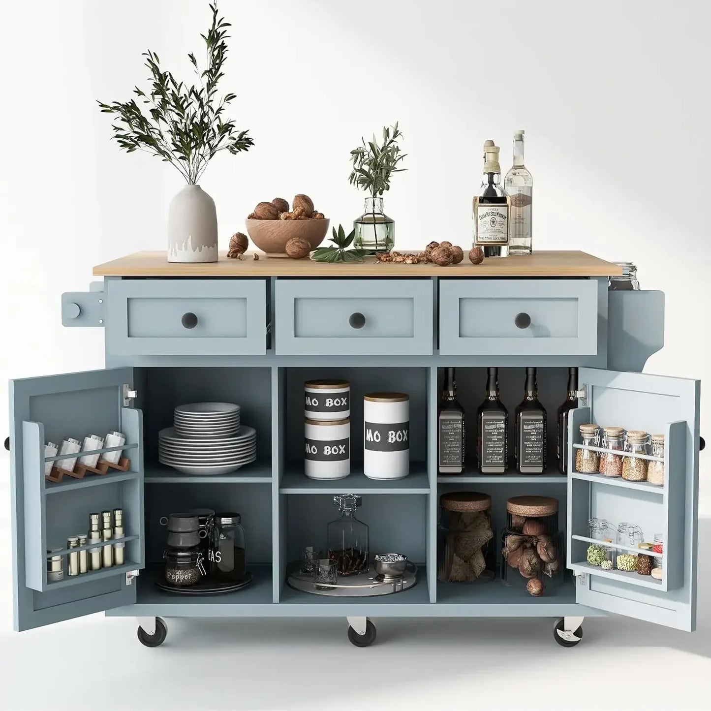 Kitchen Island on Wheels - Drop Leaf Table - Locking Casters