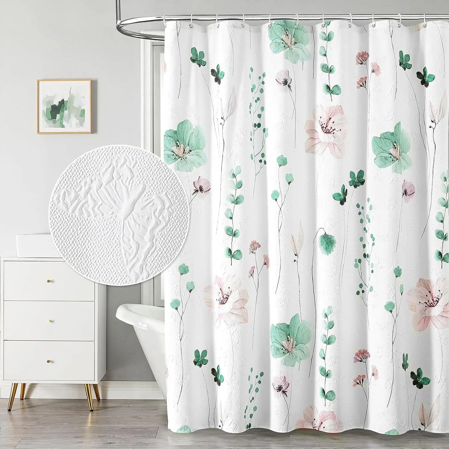 Watercolor Floral Shower Curtain, 3D Embossed Butterflies Blue Yellow Flower Bathroom Curtain