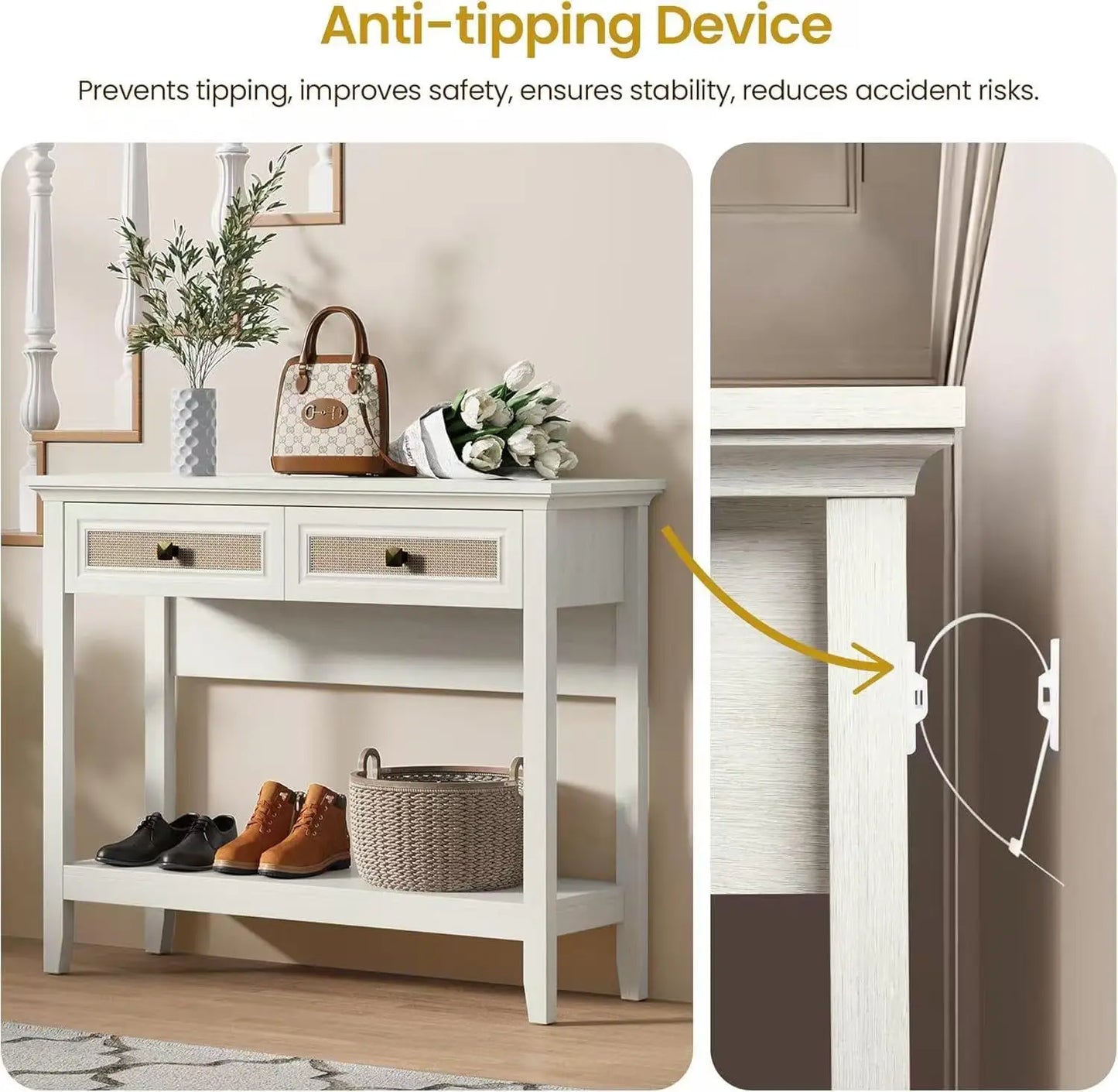 Wood Console Table - Rattan Drawers - Boho - Entryway Collection