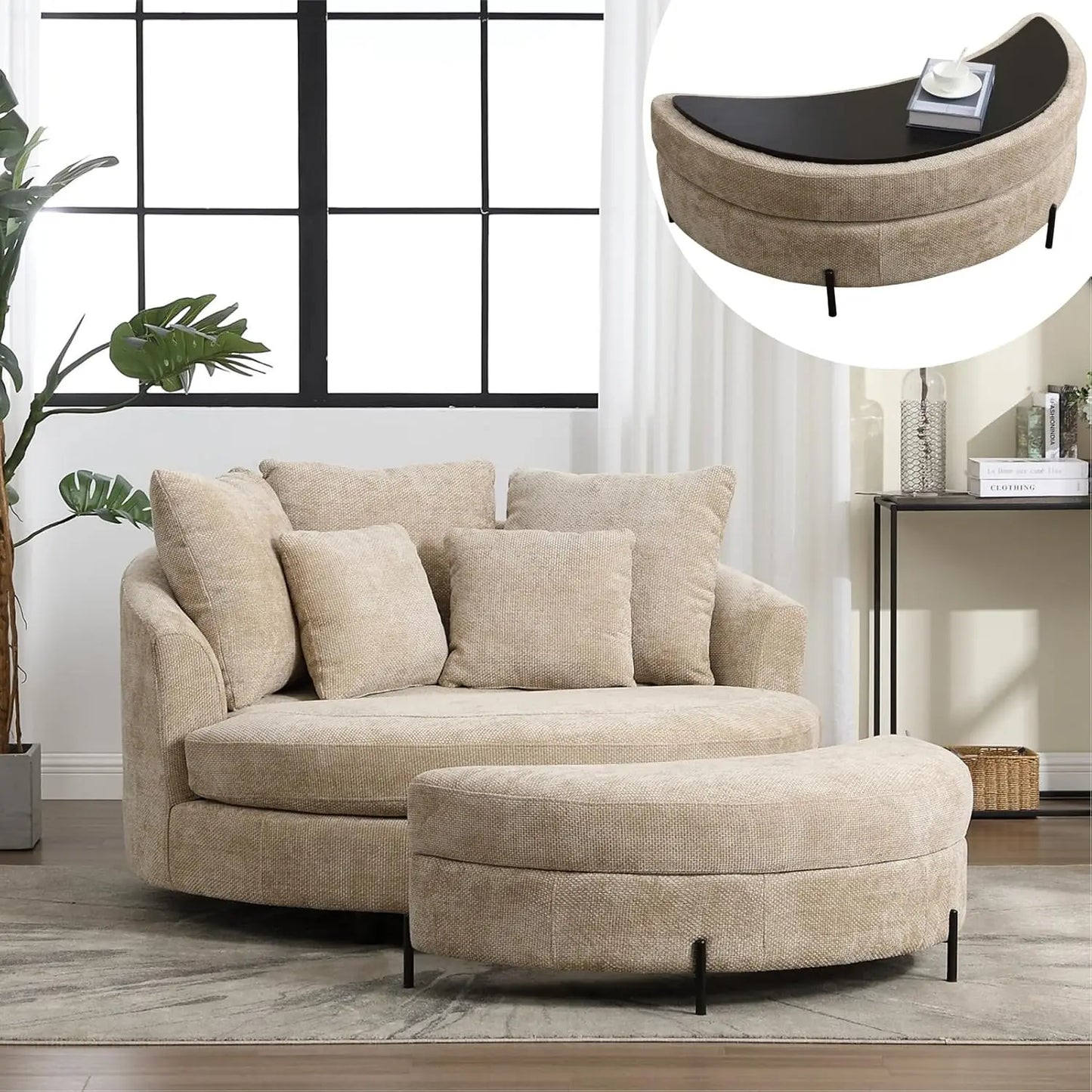 Accent Barrel Chair - Oversized Round Sofa Chair - Throw Pillows - Livingroom Collection