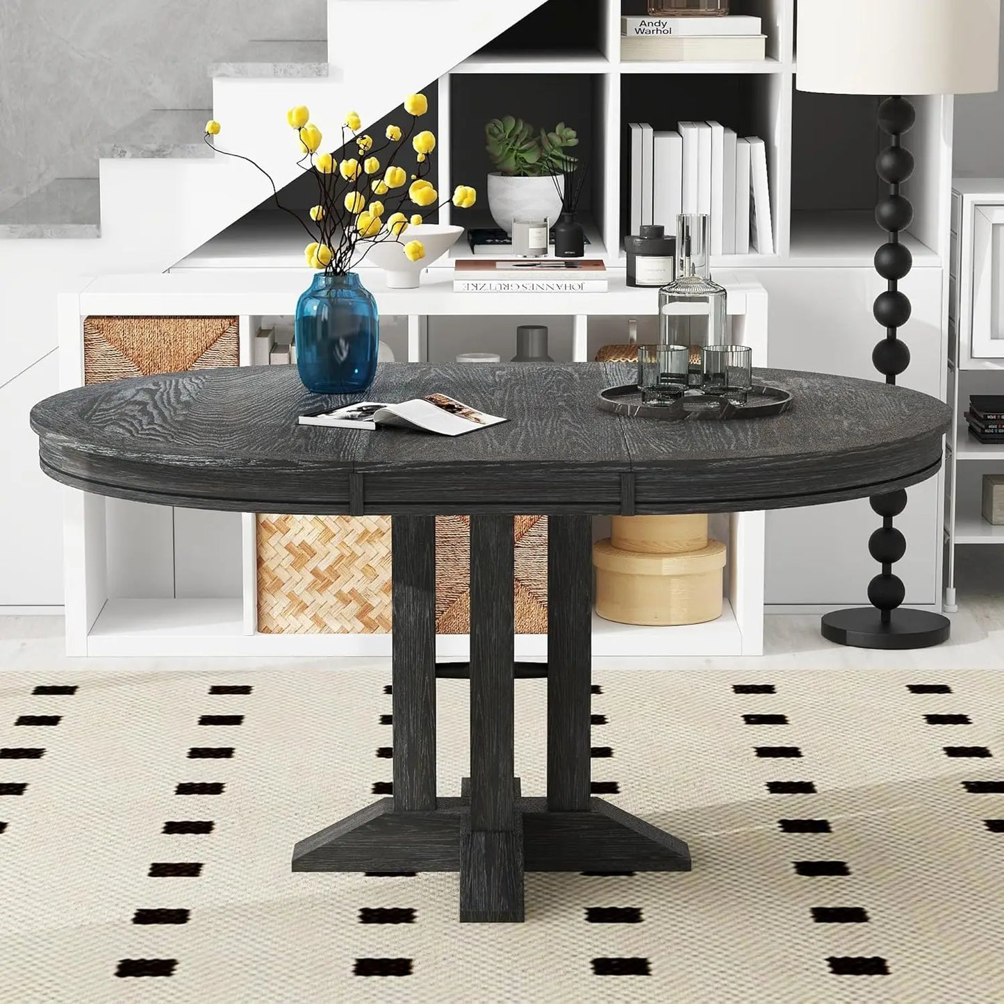 Round Farmhouse Diningroom Table - Natural Wood - 16" Extension Leaf - Diningroom Collection