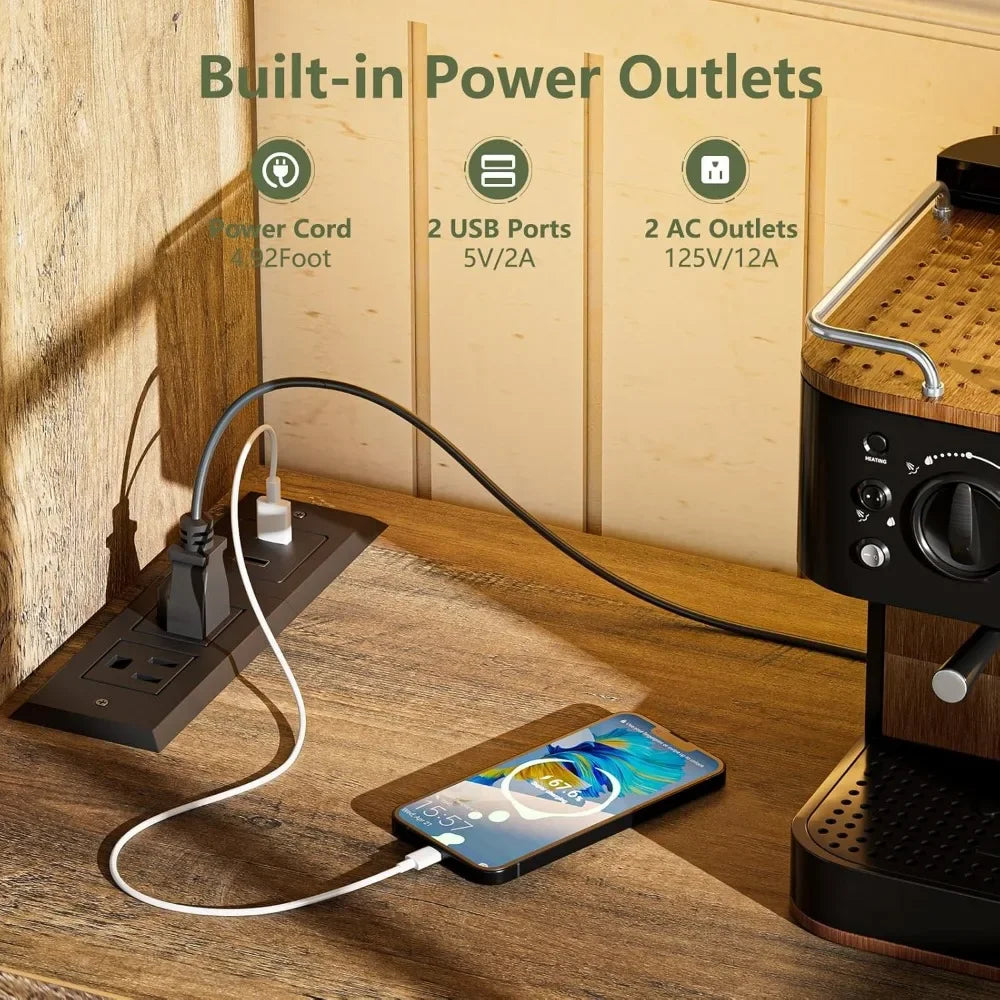 Kitchen Buffet Cabinet - Diningroom Hutch - Power Outlets - USB Ports - LED Light