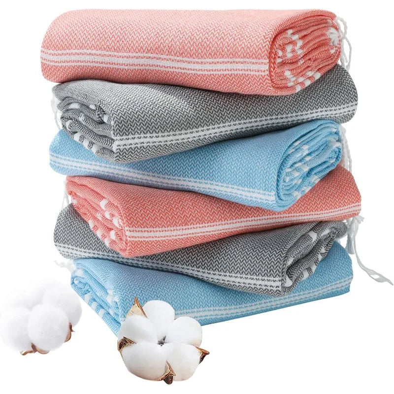 Turkish Cotton Towel Set *6Pcs - Oversized 74"x38" - Sand Free - Bathroom Collection