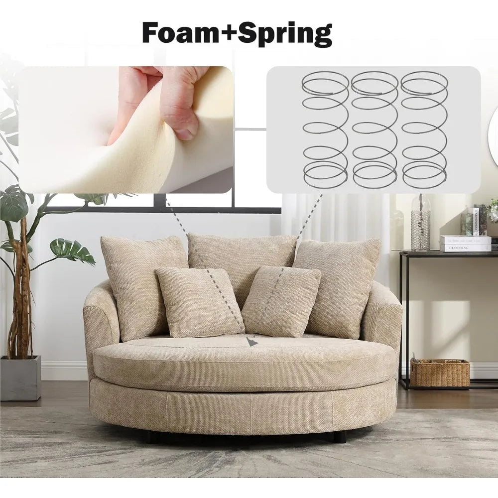 Accent Barrel Chair - Oversized Round Sofa Chair - Throw Pillows - Livingroom Collection