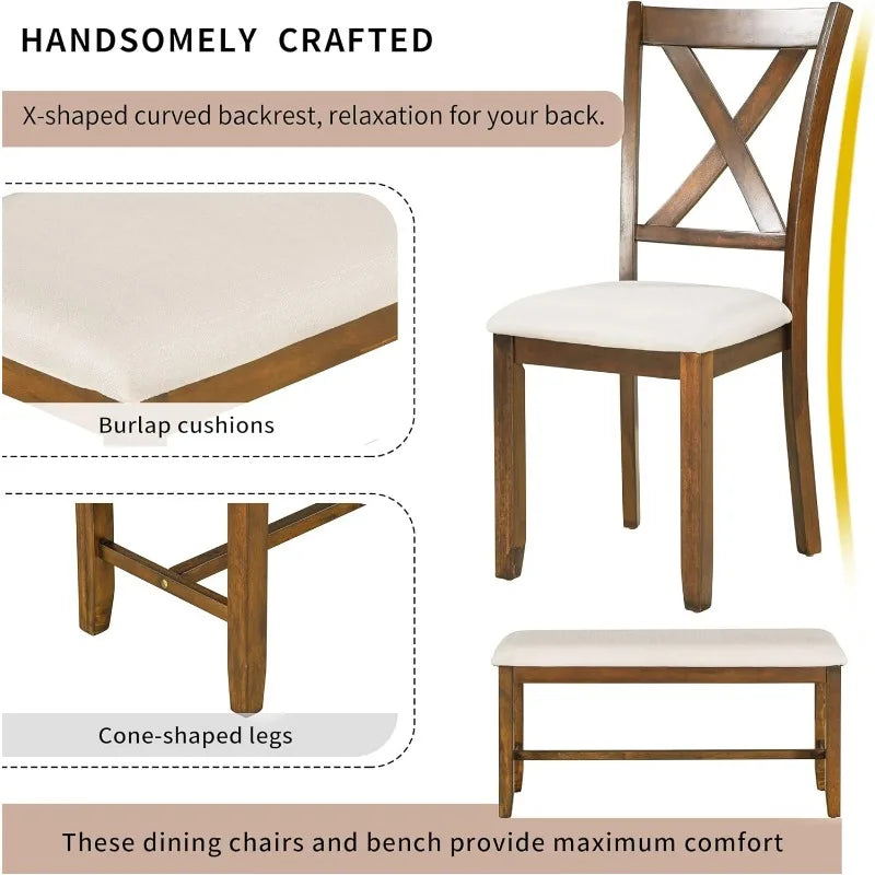 Diningroom Set *6Pcs - Fabric Chairs & Bench - Diningroom Collection