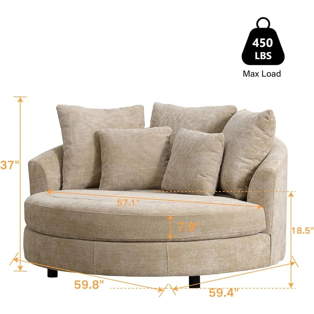 Accent Barrel Chair - Oversized Round Sofa Chair - Throw Pillows - Livingroom Collection