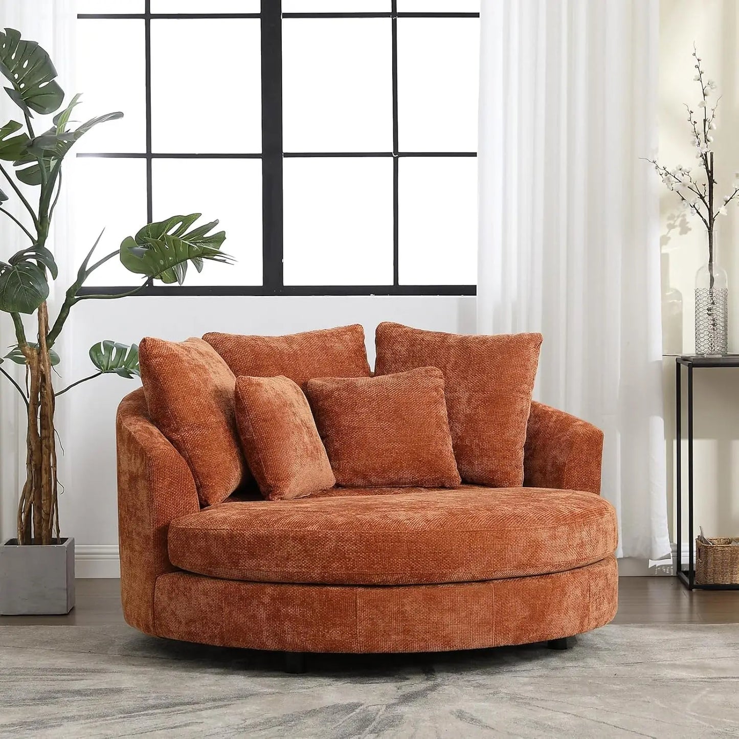 Accent Barrel Chair - Oversized Round Sofa Chair - Throw Pillows - Livingroom Collection