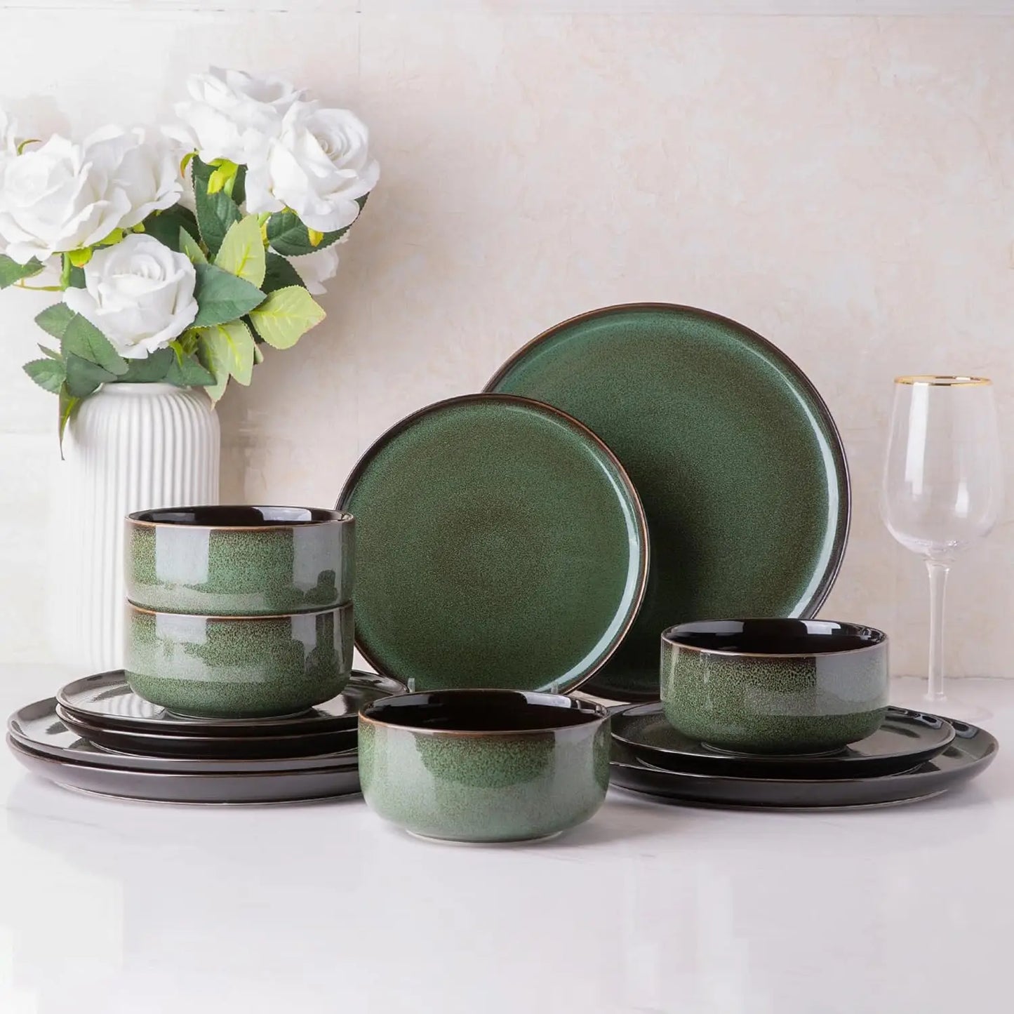 Dinnerware Set *12Pcs - Service for 4 - Handmade Reactive Glaze - Diningroom Collection