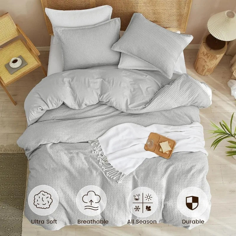 Duvet Cover set *3Pcs - Boho 3D Waffle Weave - King, Queen - Bedroom Collection