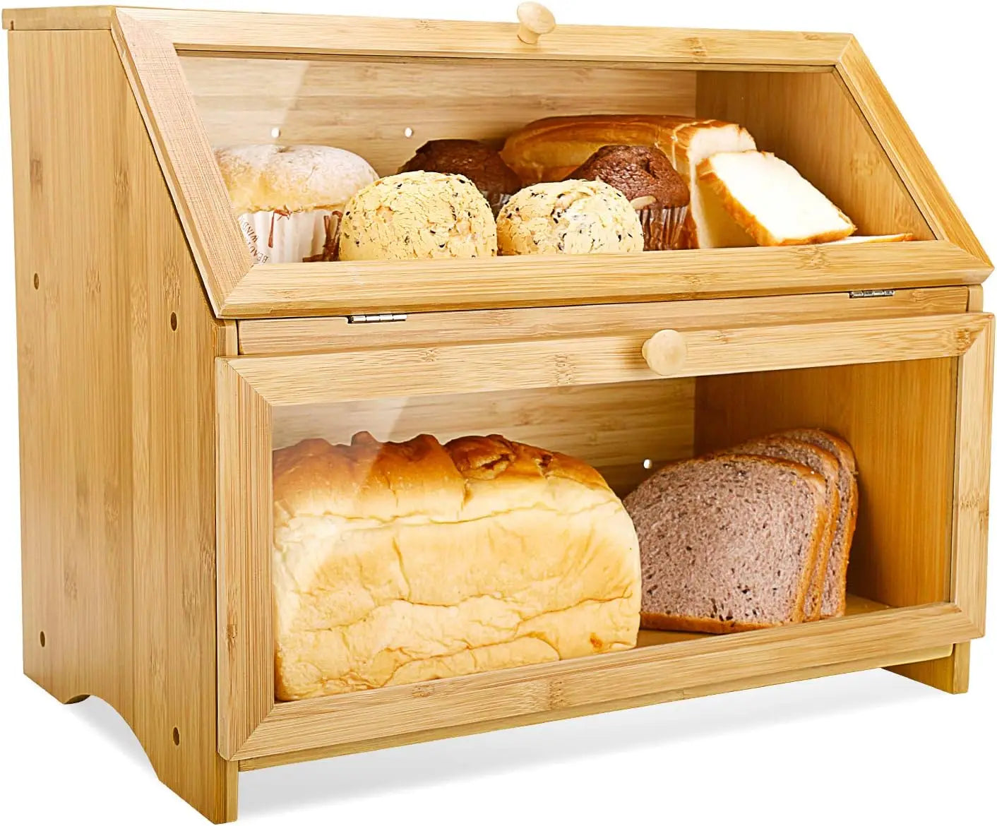Bread Box - 2 Tiers - Bamboo - Kitchen Collection