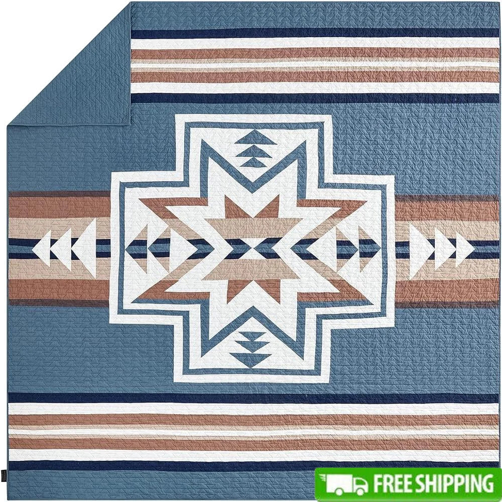 Quilt Set *3Pcs - 100% Cotton Queen Size - Blue Mirage - Bedroom Collection