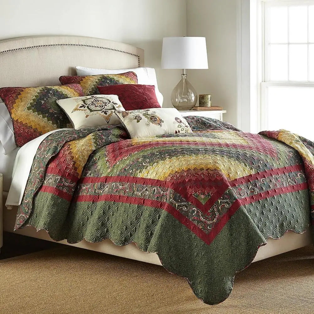 Quilt Set *3Pcs - Spice Postage Stamp Pattern - King Size - Bedroom Collection