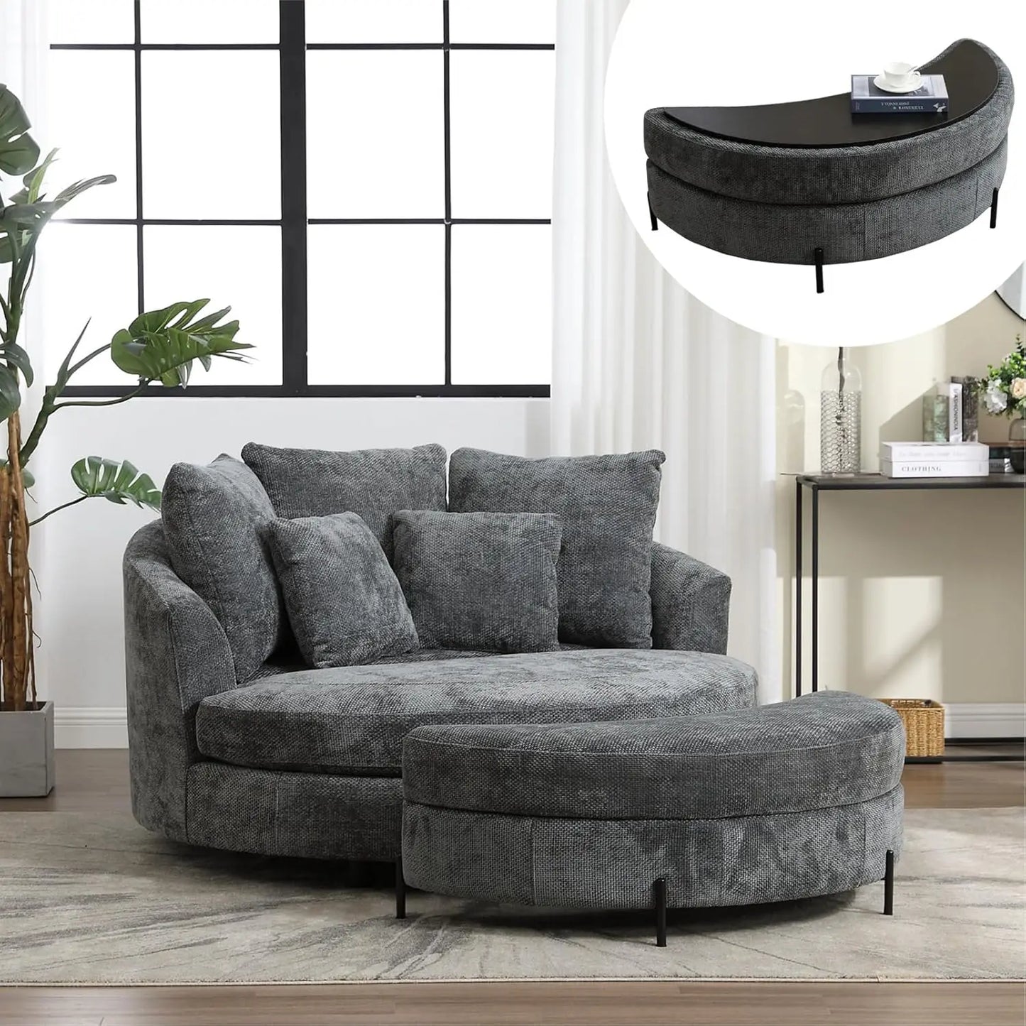Accent Barrel Chair - Oversized Round Sofa Chair - Throw Pillows - Livingroom Collection