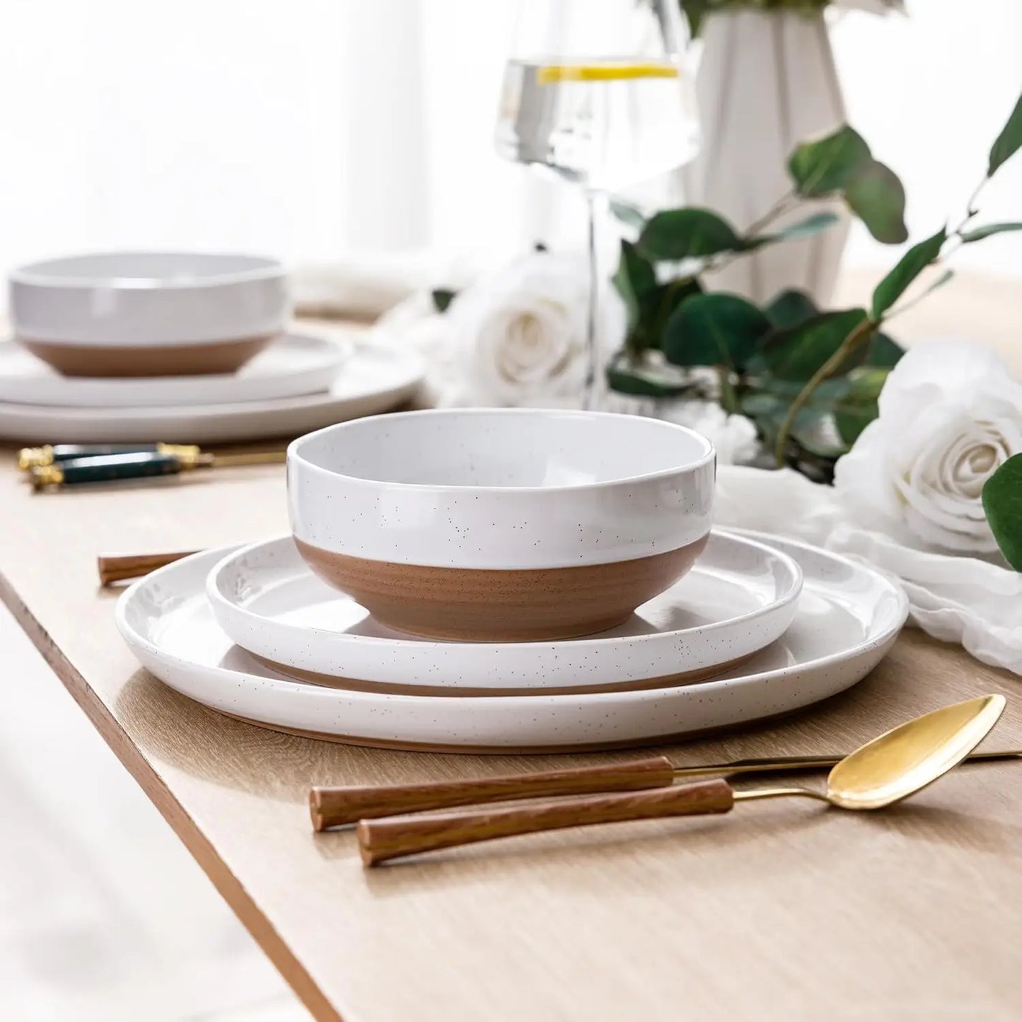 Dinnerware Set *12Pcs - Service for 4 - Handpainted - Scratch & Crack Resistant